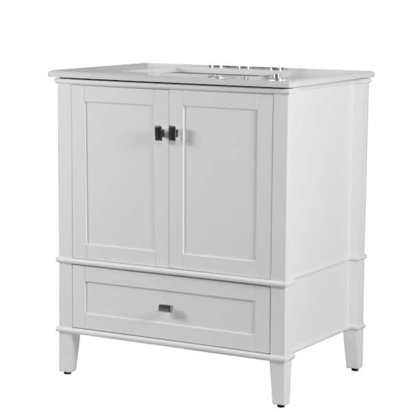 Bellaterra Home 31 in. W x 36 in. H x 22 in. D Single Bathroom Vanity in White with White Quartz Top with White Basin