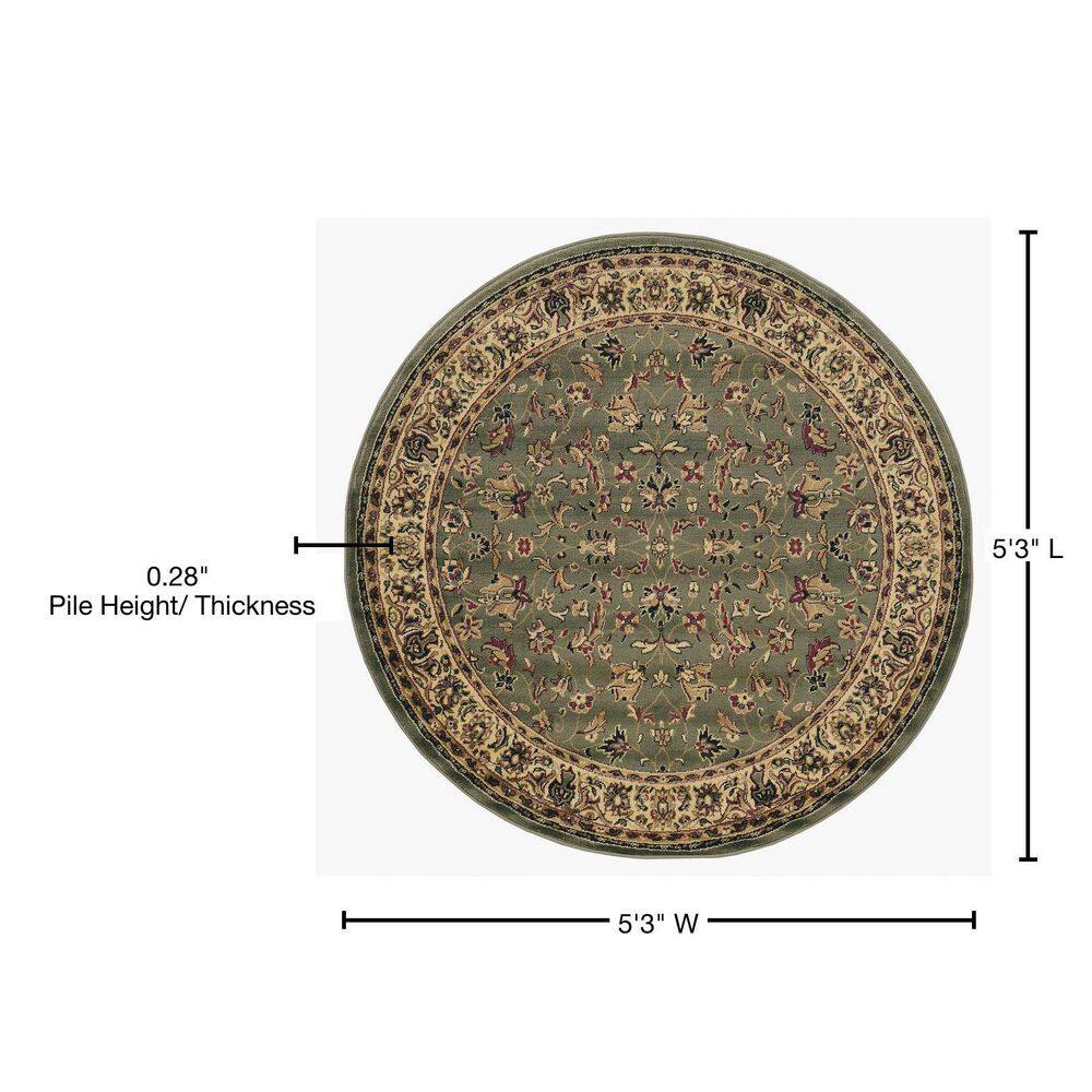 Green Floral 5' Round Synthetic Easy Care Rug