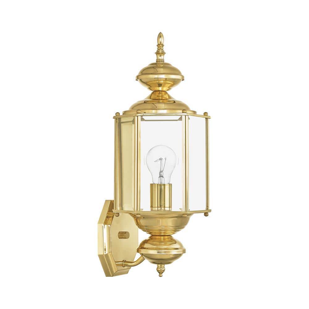 Polished Brass Outdoor Lantern Sconce with Clear Beveled Glass