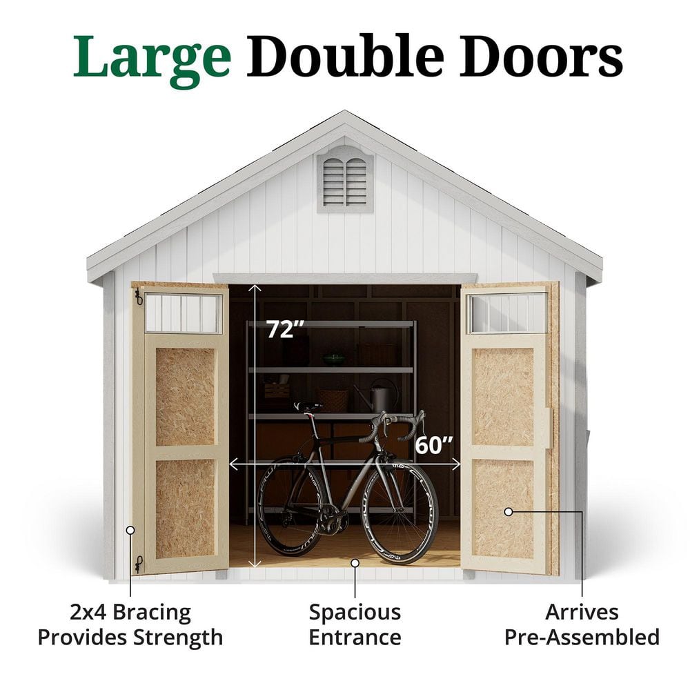 10' x 10' White and Gray Wood Storage Shed Kit with Windows