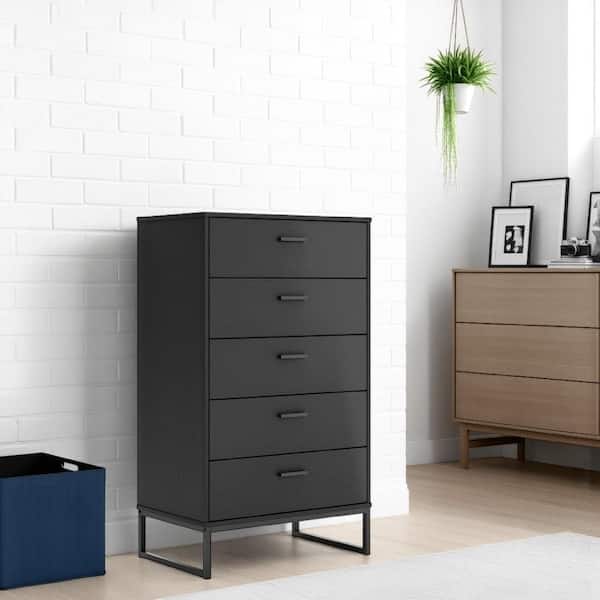Benjara Alli Matte Black 5-Drawer 29.88 in. Wide Tall Chest of Drawers Dresser Without Mirror