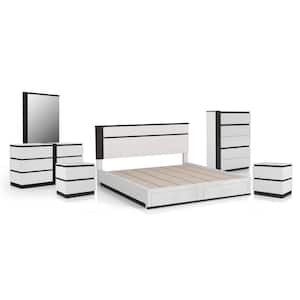 Summit Run 6-Piece White Wood Queen Bedroom Set with Underbed Storage