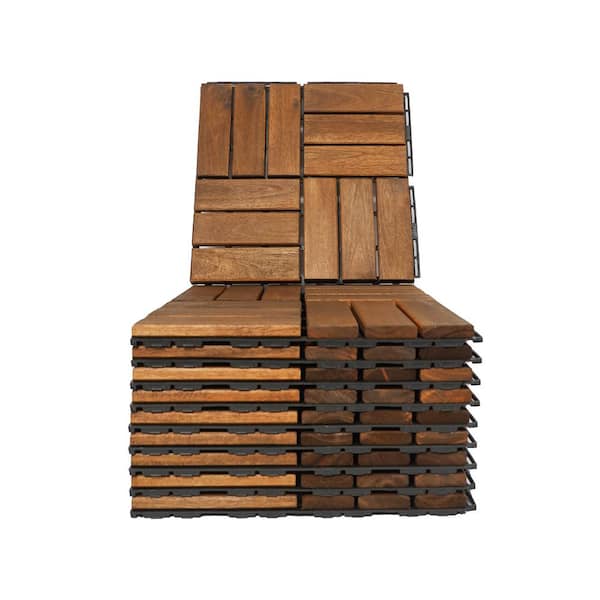 Unbranded 12 in. x 12 in. Solid Wood Interlocking Deck Tiles in Brown Outdoor Flooring for Patio, Bancony, Pool Side（10 PCS）