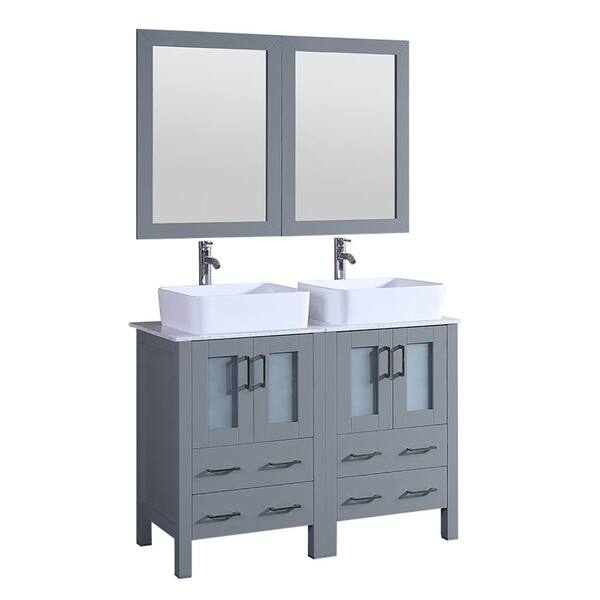 Bosconi Bosconi 48 in. W Double Bath Vanity in Gray with Vanity Top with White Basin and Mirror