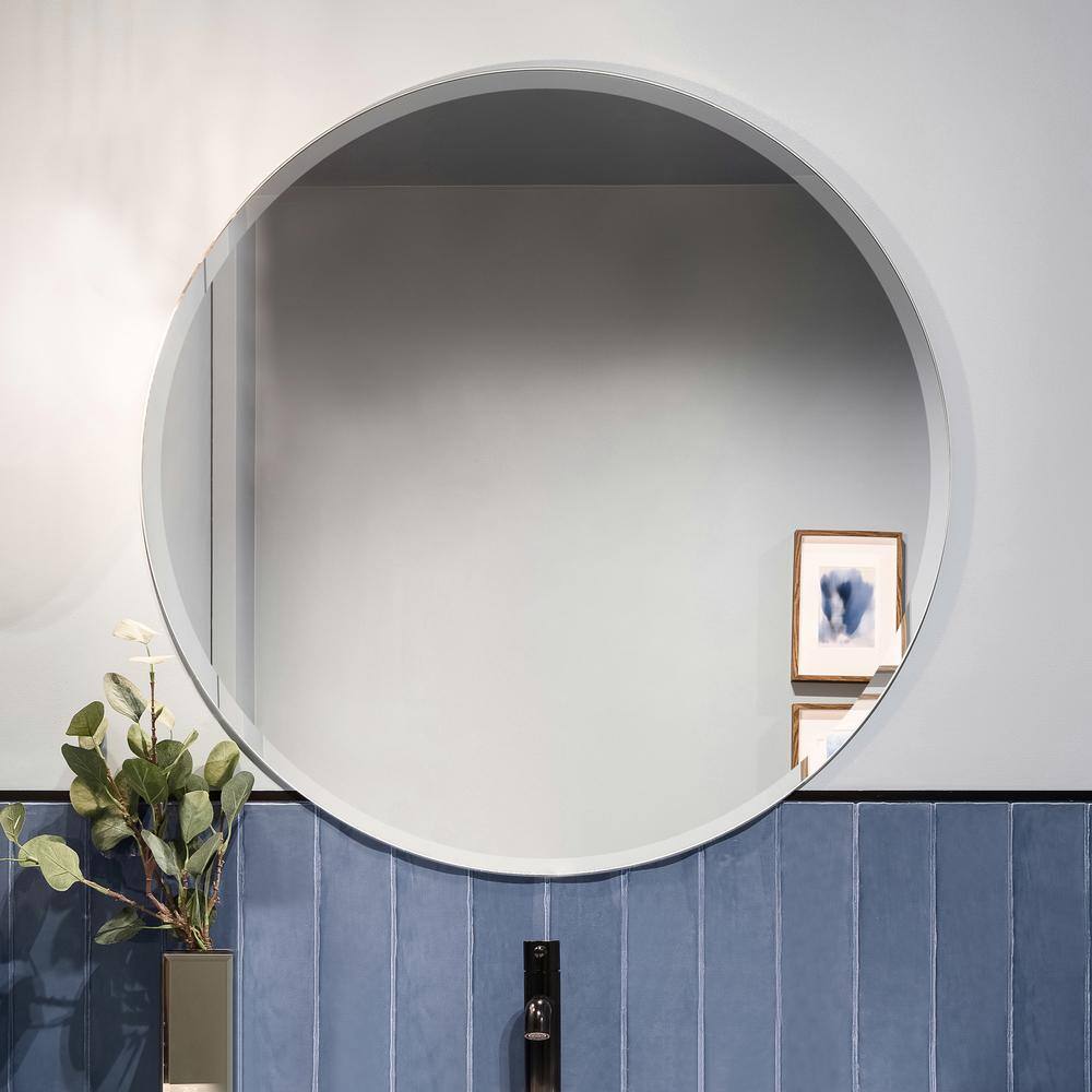 36" Round Frameless Beveled Wall Mirror