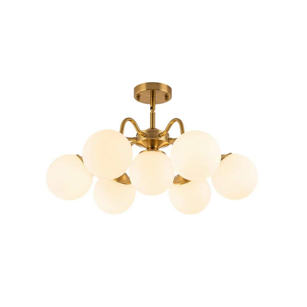25 in. 7-Light Sputnik Brushed Gold Semi-Flush Mount with White Glass Shade for Living Room Dinning Room Kitchen price history on PriceWatchPro