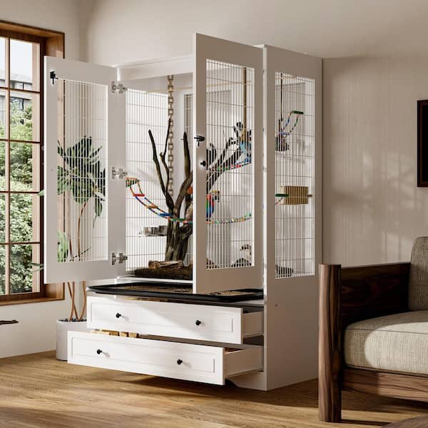 FUFU&GAGA Outdoor Bird Aviary Wooden Large Bird Cage for Finches