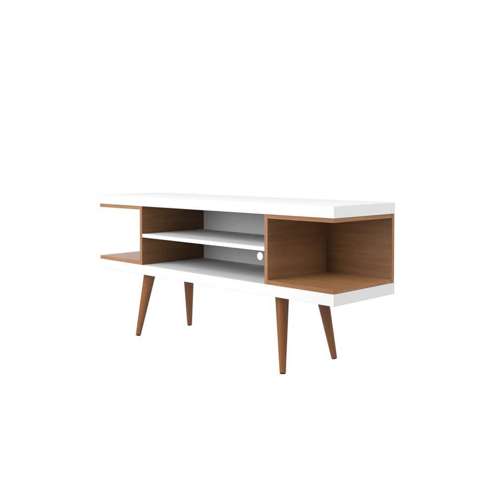 White Gloss and Maple Cream Mid-Century Modern TV Stand