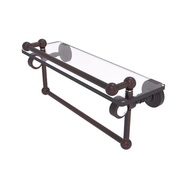 Pacific Grove 16 in. W 6.8 in. H x 5.5 in. D Glass Rectangular Shelf in Venetian Bronze with Gallery Rail and Towel Bar