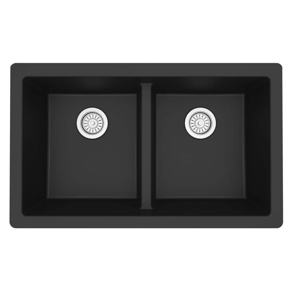 Black Quartz 32'' Double Bowl Undermount Kitchen Sink