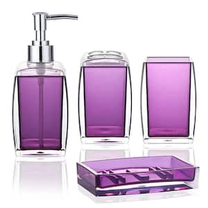 4-Piece Bathroom Accessory Set with Toothbrush Holder, Toothbrush Cup, Soap Lotion Dispenser, Soap Dish in Purple
