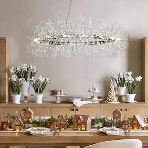 47in.16-lights Modern Glam Firework Chrome Crystal Chandelier For Living Room and Dining Room- Bulb Included