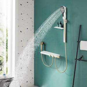 7-Spray Wall Mount Handheld Shower Head 1.85 GPM with Spray Gun and Tub Spout in White Gold