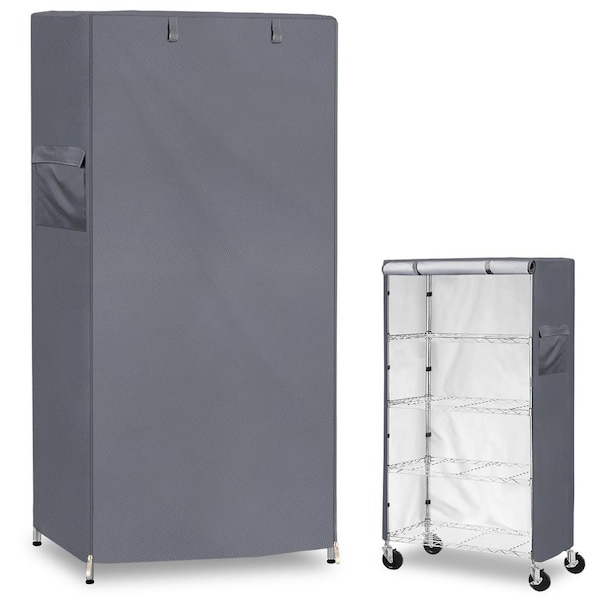 Angel Sar 48 in. x 18 in. x 72 in. Heavy Duty Waterproof Shelf with Wheels and Cover, Gray