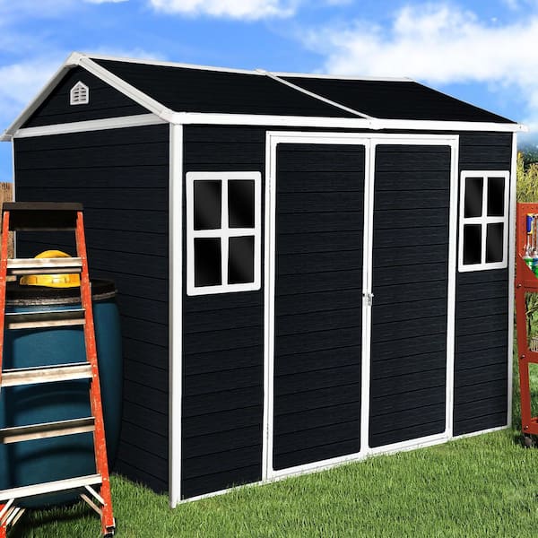 6 ft. W x 8 ft. D Resin Storage Shed with Floor, 2-Windows and Lockable Door for Garden and Backyard (42 sq. ft.)