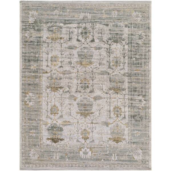 Goblen GLN-2301 2 ft. x 2 ft. Machine Woven Rug, Teal /Grey/Gold