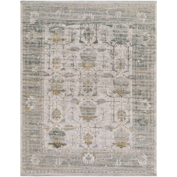 Goblen GLN-2301 7 ft. x 10 ft. Machine Woven Rug, Teal /Grey/Gold