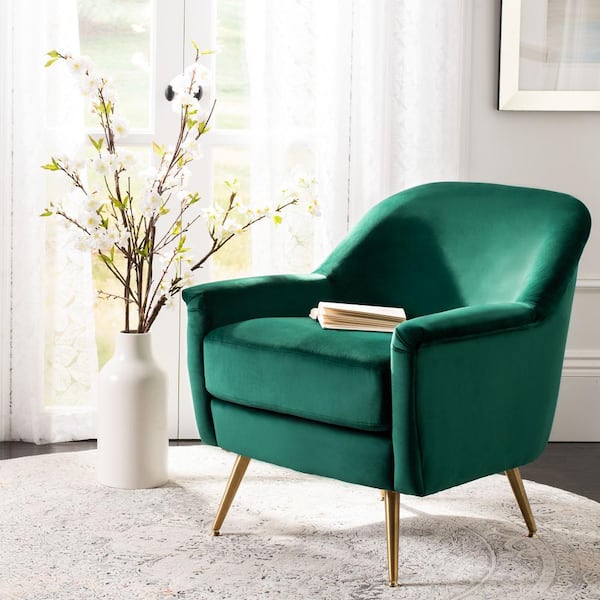 Brienne Emerald Velvet/Brass Upholstered Arm Chair