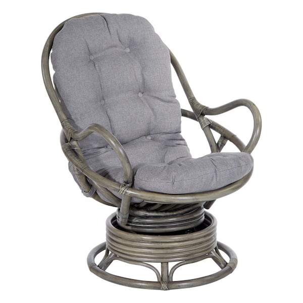 OSP Home Furnishings Tahiti Rattan Grey Fabric Swivel Rocker Chair