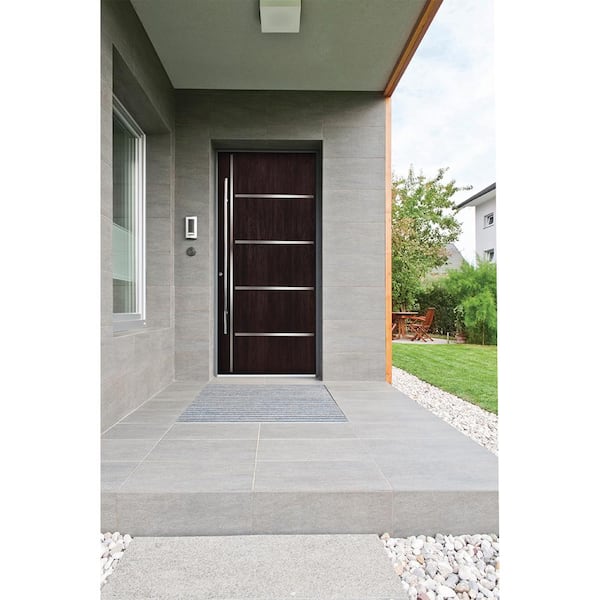 36 in. x 80 in. Right-Hand 6 Panel Square Espresso Stain Fiberglass Prehung Front Door with Steel Inlay and Brickmould