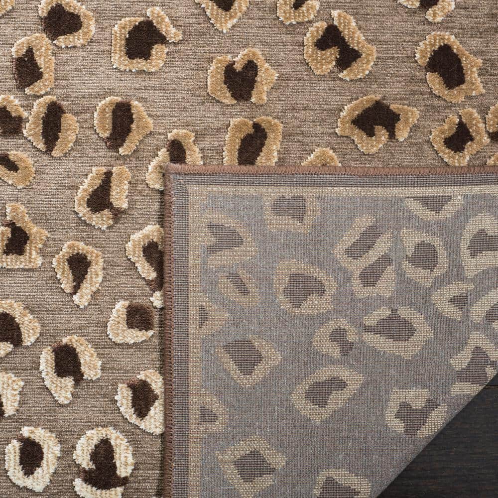Paradise Beige and Brown Leopard Print Viscose Runner Rug