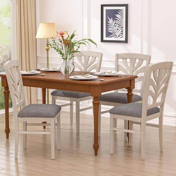 Wheat Back Dining Chairs Set of 4, Upholstered Farmhouse Kitchen Chairs with Wood Frame Gray Elegant Dining Room Chairs