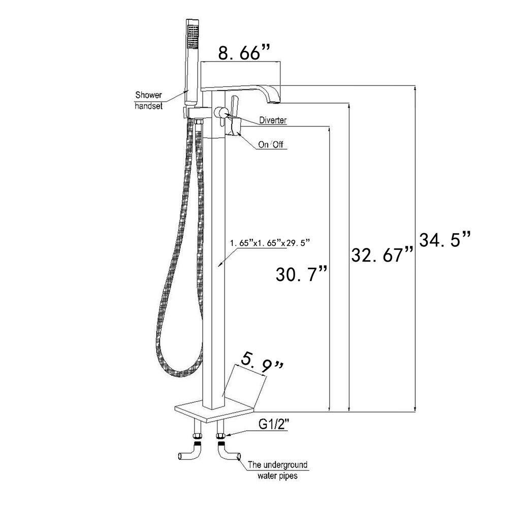 AKDY 34" Chrome Freestanding Bathtub Faucet with Handheld Shower