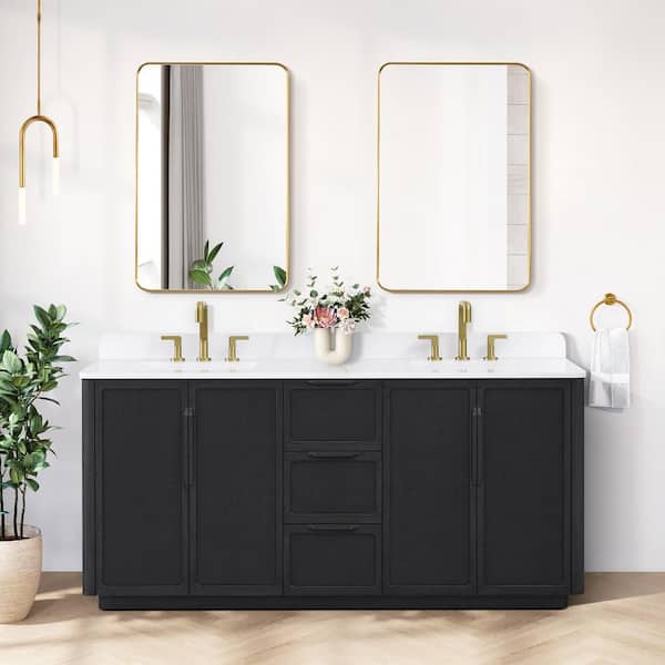 Busan 72 in. W x 22 in. D x 33.9 in. H Double Bath Vanity in Oak Classic Black with White Quartz Stone Top