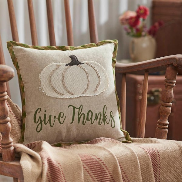 VHC Brands Seasons Crest Light Creme Appliqued 12 in. x 12 in. Harvest Blessings Decorative Throw Pillow