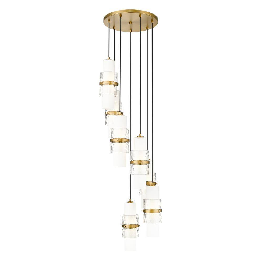 Cayden 18 in. 7-Light Modern Gold Round Chandelier with Clear Plus Etched O