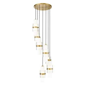 Cayden 18 in. 7-Light Modern Gold Round Chandelier with Clear Plus Etched Opal Glass Shades