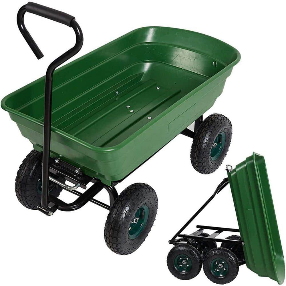 3.7 cu. ft. 550 lbs. Weight Capacity Green Sturdy Steel Yard Lawn Cart Gard