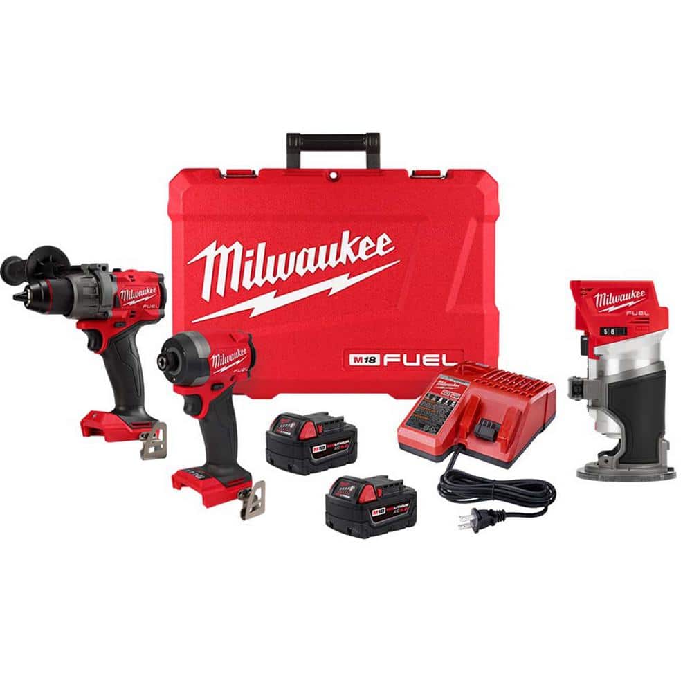 Milwaukee M18 FUEL 18-V Lithium-Ion Brushless Cordless Hammer Drill and Impact Driver Combo Kit (2-Tool) with Router -  3697-22-2723