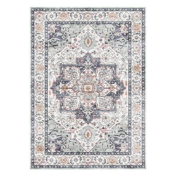 G.A. Gertmenian and Sons Crystal Print Zeno Blue 5 ft. x 7 ft. Center Medallion Indoor Area Rug