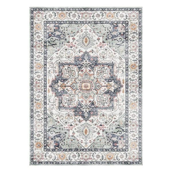 Gertmenian Crystal Print Zeno Blue 5 ft. x 7 ft. Center Medallion Indoor Area Rug