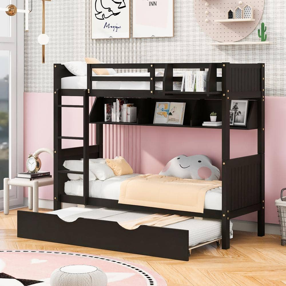 Harper & Bright Designs Espresso Twin Over Twin Wood Separable Bunk Bed 