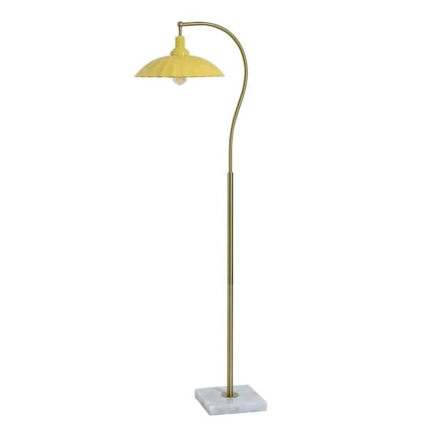 Penelope 61 in. Polished Brass 1-Light Standard Floor Lamp with Yellow Metal Shade