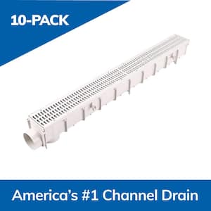 3 in. Pro Series Channel Drain Kit 4-1/16 in. x 39-3/8 in. Channel, Gray Grate, End Caps/Outlet (10-Pack=32.8 ft.)