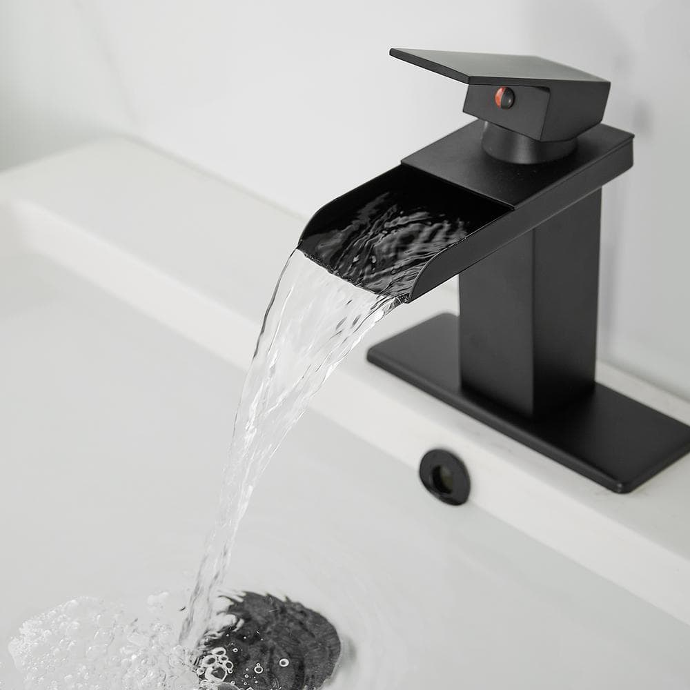 Matte Black Single Handle Waterfall Bathroom Faucet