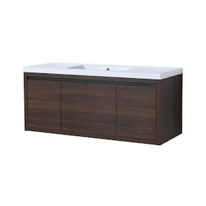 47.20 in. W x 18.10 in. D x 20.50 in. H Single Sink Wall Mounted Bath Vanity in California Walnut with White Resin Top