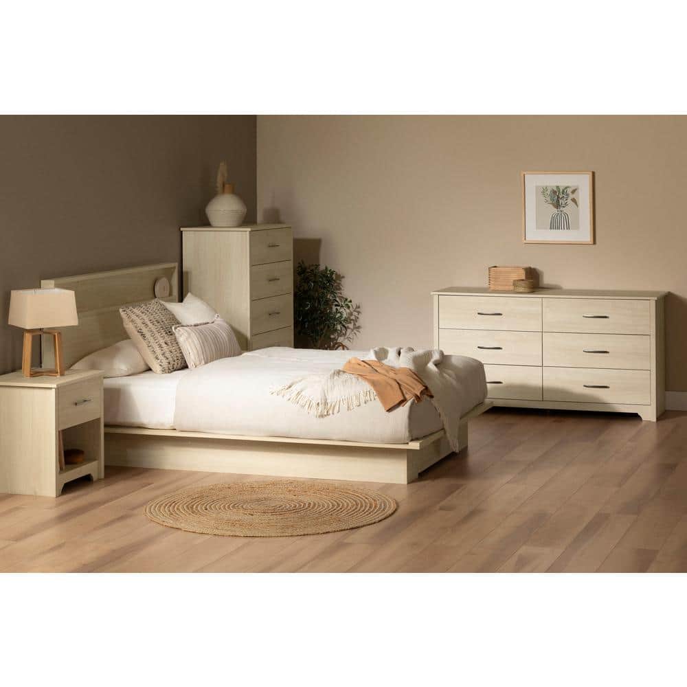 Bleached Oak Full Size Platform Bed with Drawer