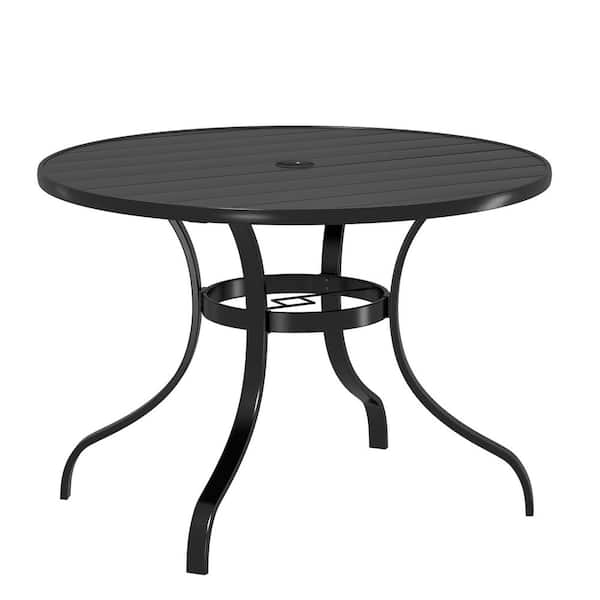 Boyel Living Round Metal Outdoor Patio Dining Table in Black with 1.65 in. Umbrella Hole