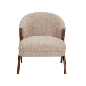 Cream and Oak Finish Boucle Fabric Upholstered Chair with Rubberwood Legs