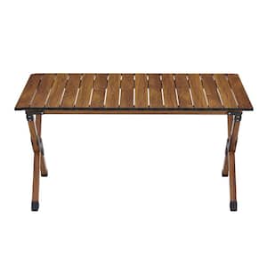 37 in. Brown Rectangular Aluminium Folding Picnic Table Seats 6-People with X-Shaped Frame