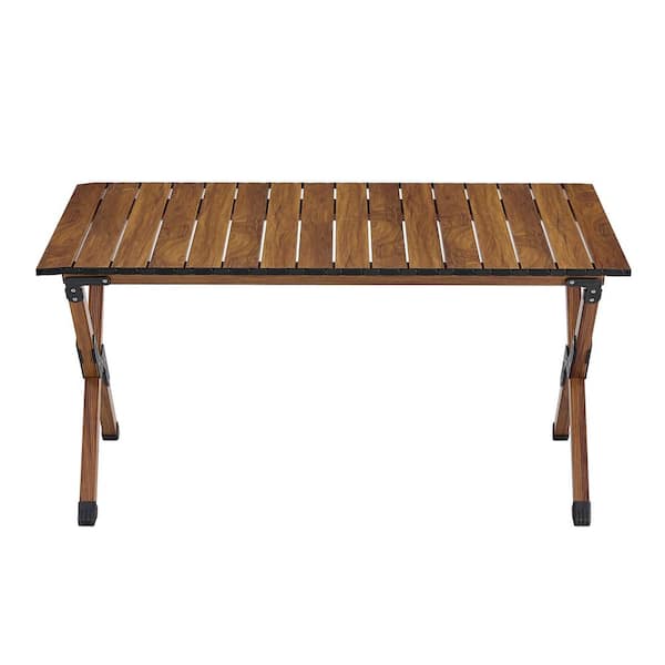Otryad 37 in. Brown Rectangular Aluminium Folding Picnic Table Seats 6-People with X-Shaped Frame