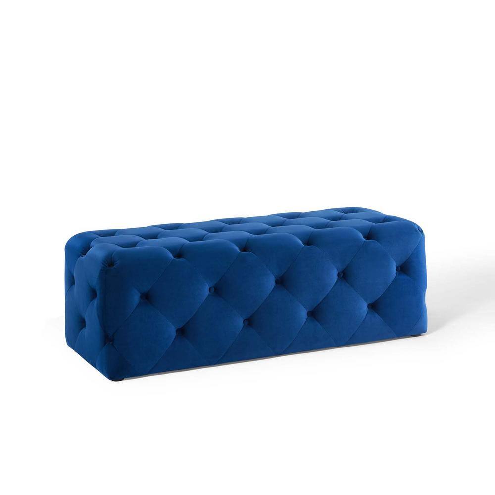 Navy 48-inch Luxe Velvet Tufted Entryway Bench with Dense Foam Padding
