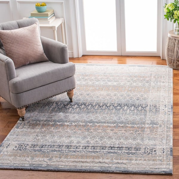 Martha Stewart Ivory/Gray 5 ft. x 8 ft. Border Gradient Area Rug