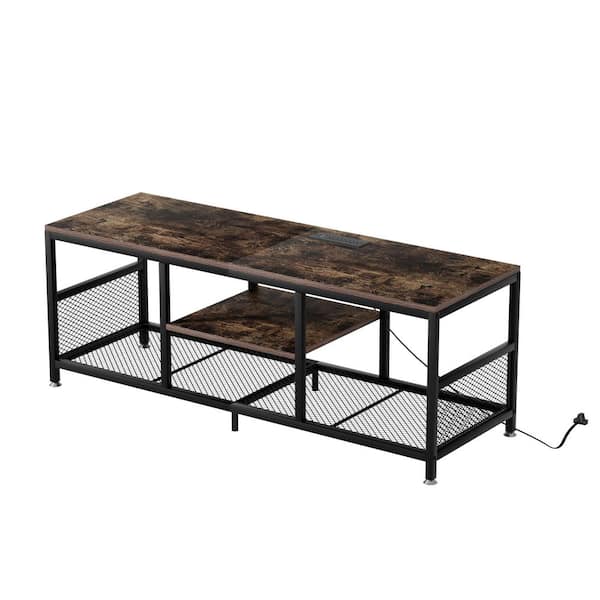 TV Stand with Power Outlets for Televisions up to 65", 55" Media Entertainment Center with 3-Tier Open Shelves Brown