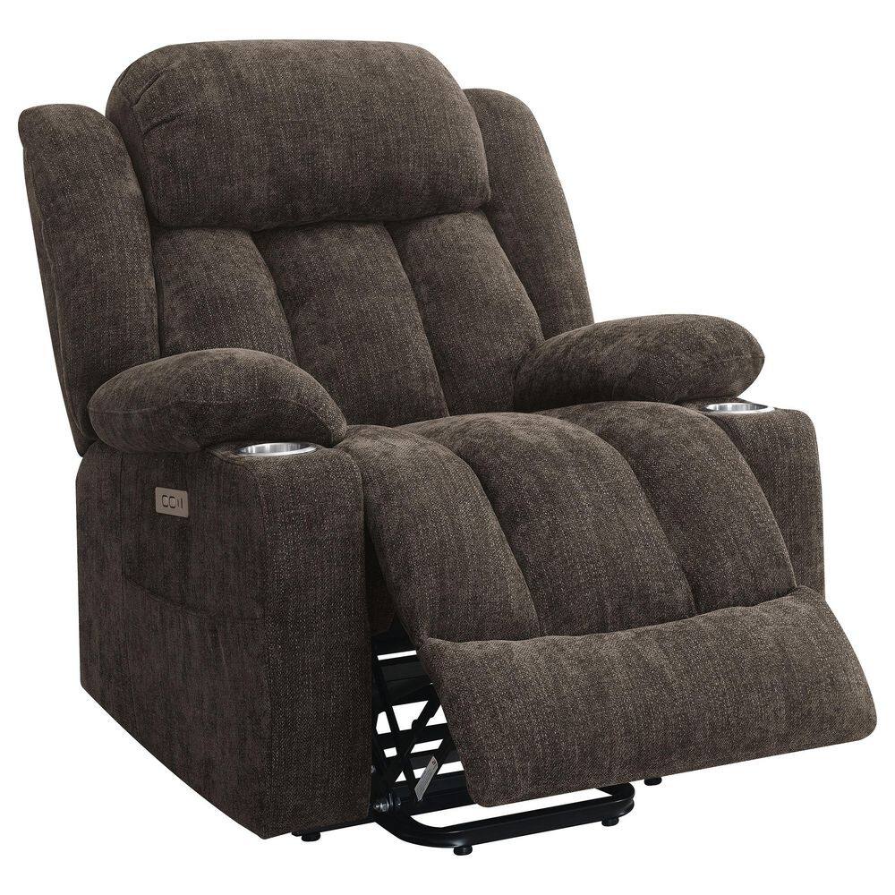 Houston Dark Brown Upholstered Power Lift Recliner Chair