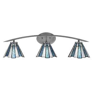 Siena 29 in. 3-Light Vanity Light Graphite with Sea Ice Art Glass Shades